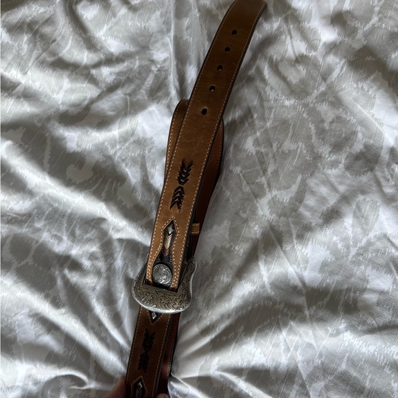 Nocona Brown Leather Belt with Intricate Silver Buckle - Picture 5 of 5